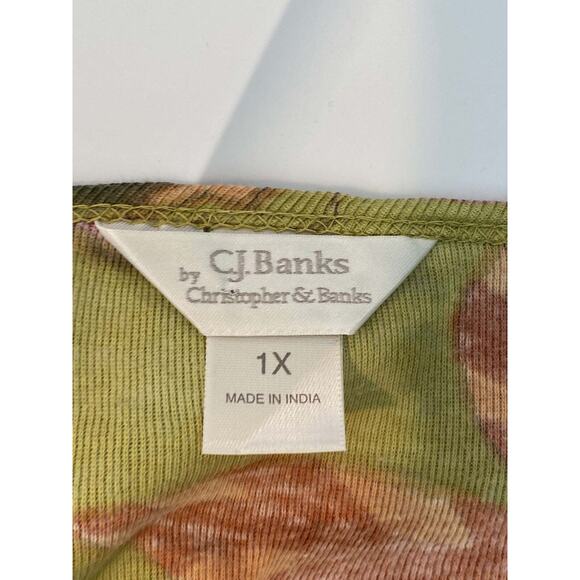 CJ Banks Beaded Blue Green Peach Floral Print Top‎ Blouse 1X Glam Sparkle Garden - Picture 4 of 7